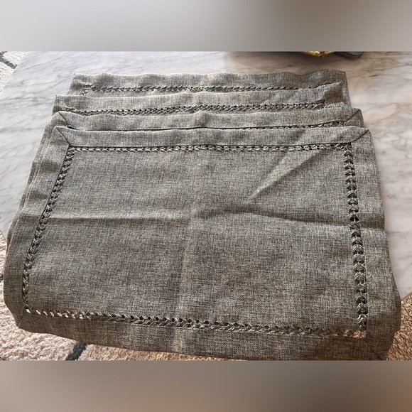 Set of 4 Decorative Handmade Hemstitch Gray Dining Table Placemats 12x18” - Picture 3 of 6